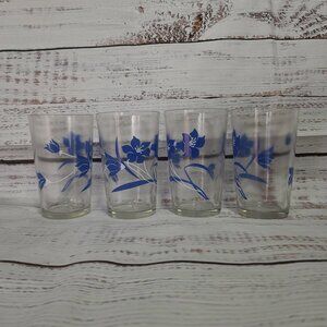 KRAFT Swanky Swig Drinking Glasses 1950s - 4 3/8" Tall - Flower - Blue